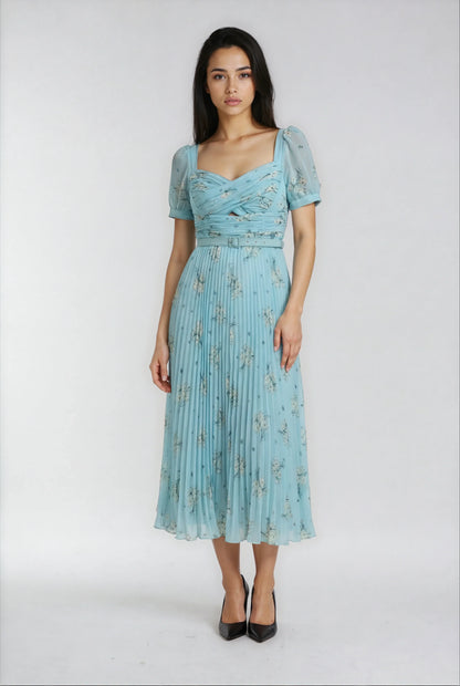 Yeşil Baskılı Şifon Elbise