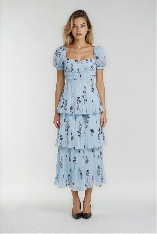 Açık Mavi Şifon Elbise