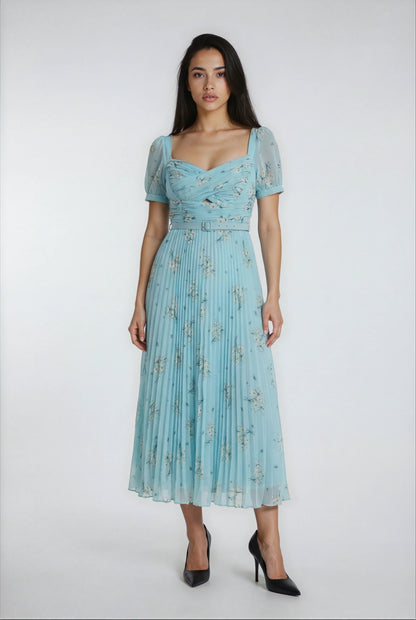 Yeşil Baskılı Şifon Elbise