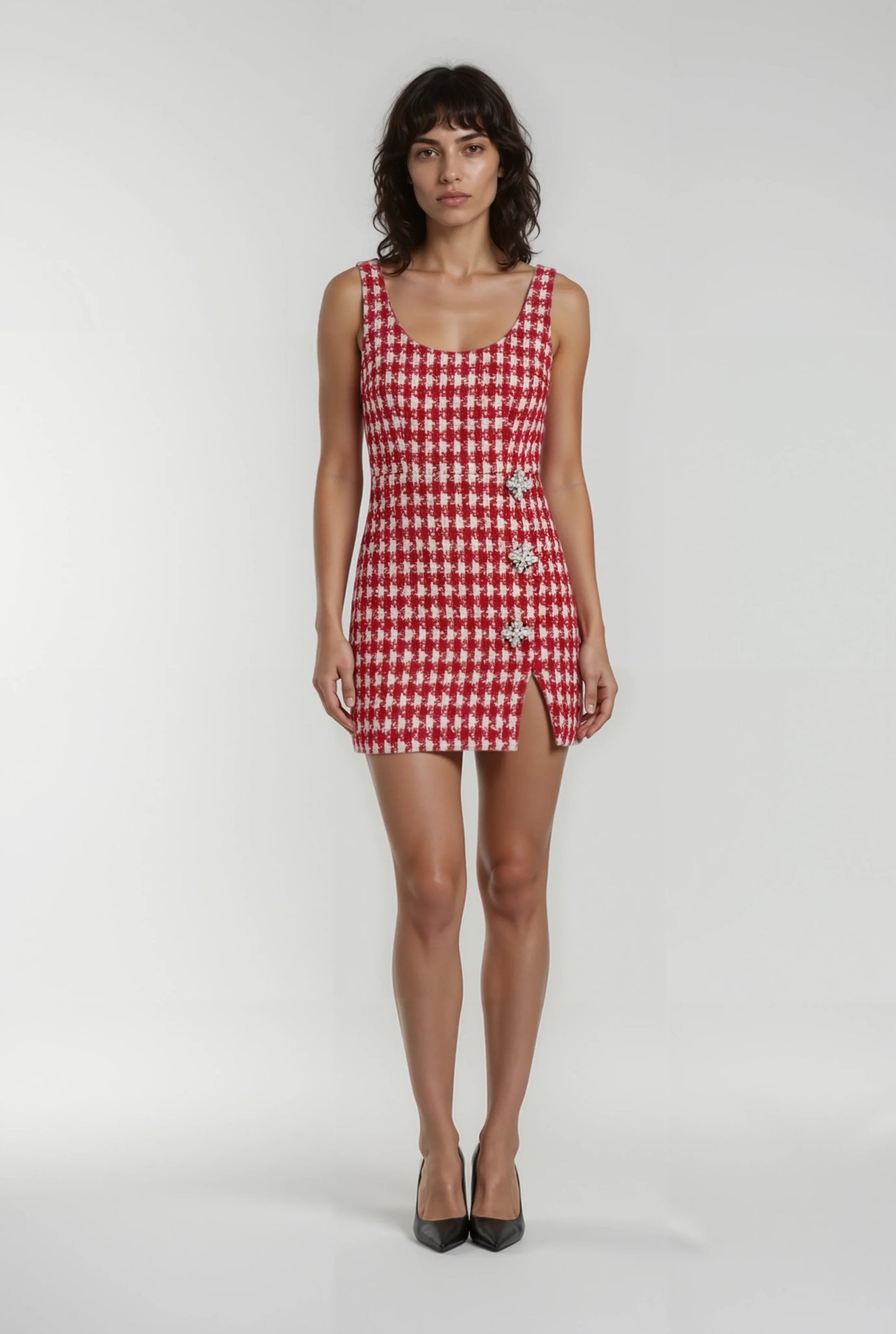 Kırmızı Kareli Mini Elbise