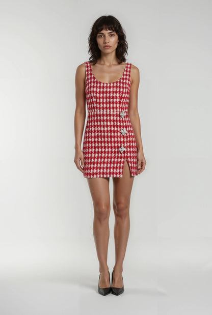 Kırmızı Kareli Mini Elbise