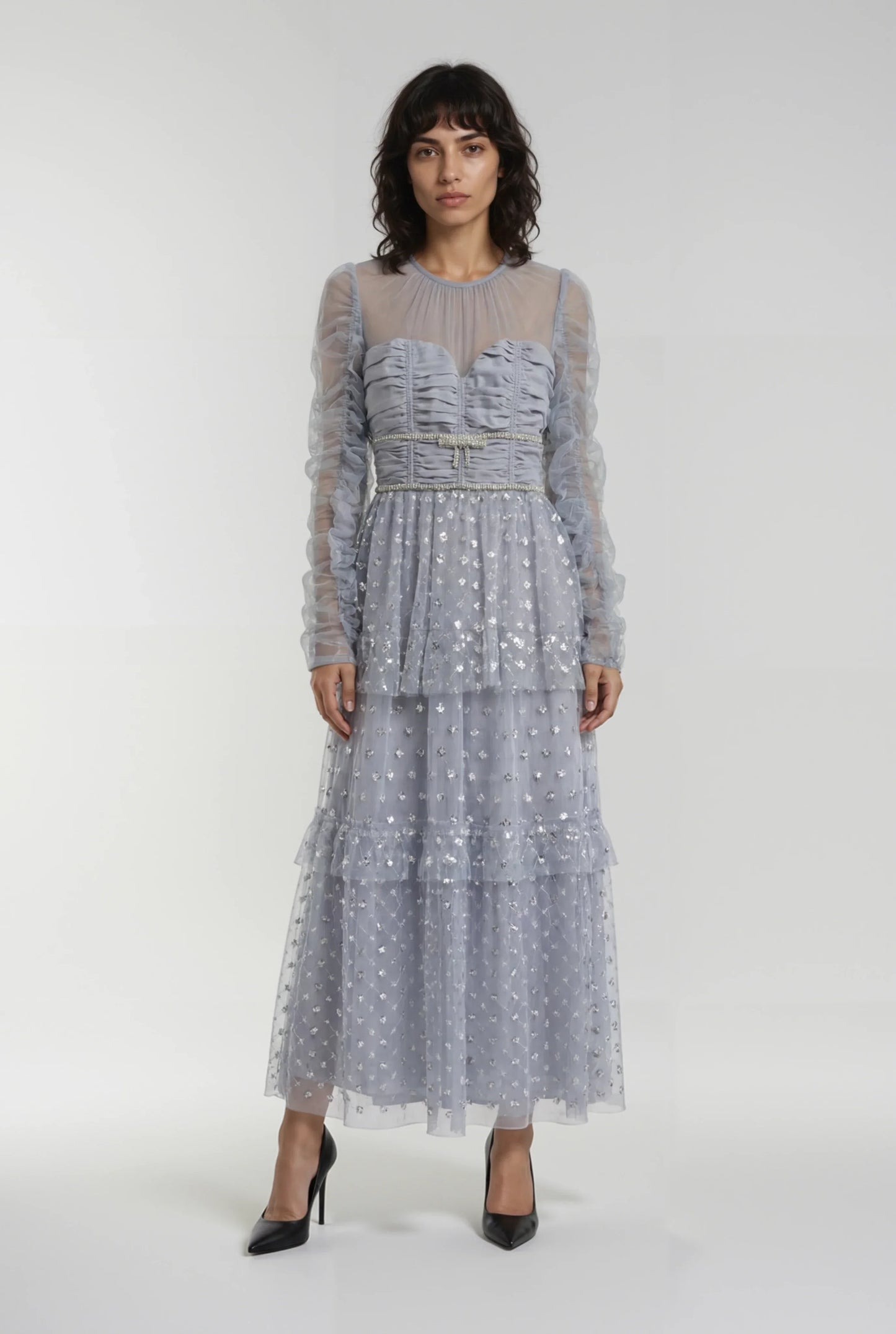 Gümüş Pul İşlemeli Elbise