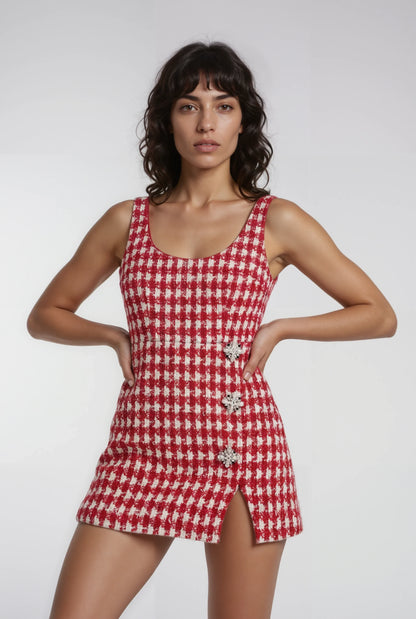 Kırmızı Kareli Mini Elbise