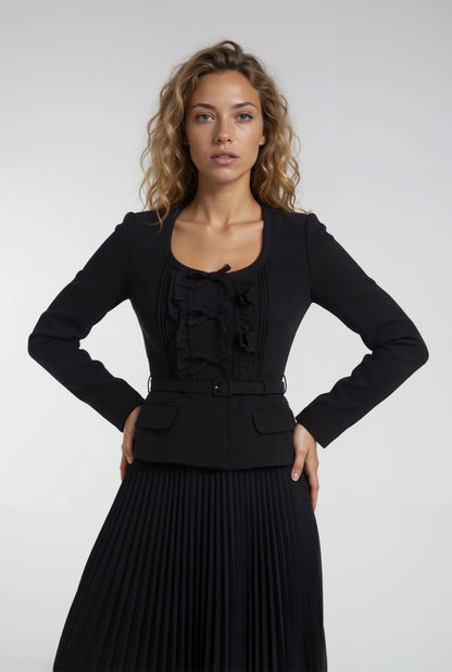 Siyah Pileli Uzun Elbise