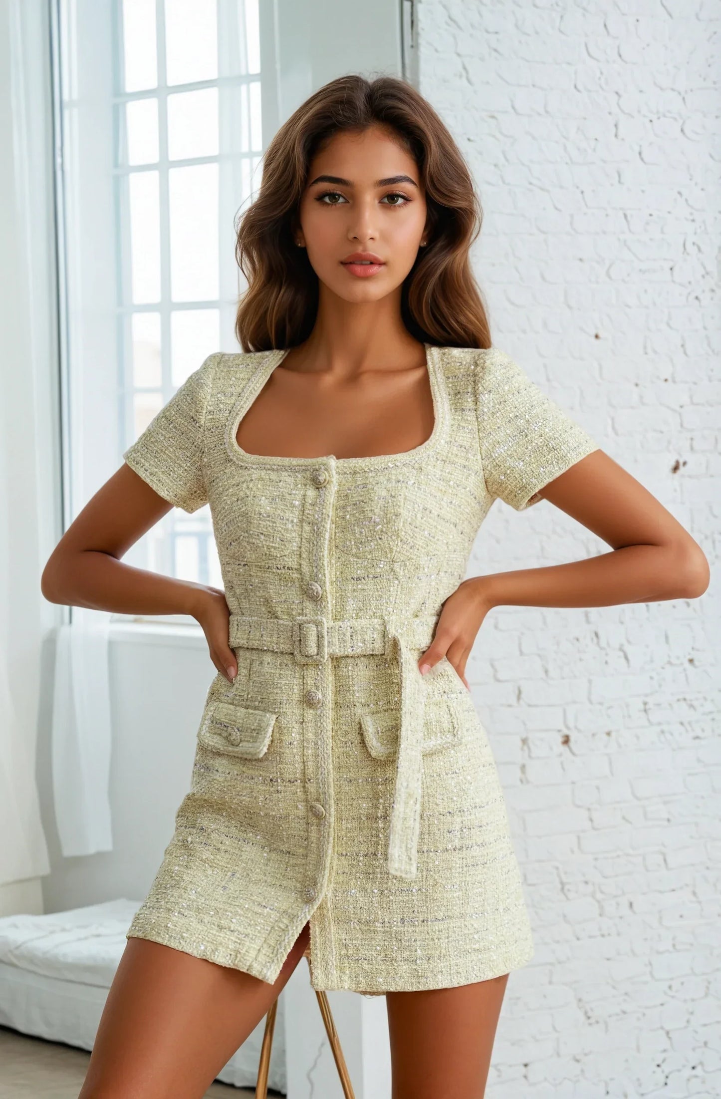 Limon Sarısı Tüvit Elbise