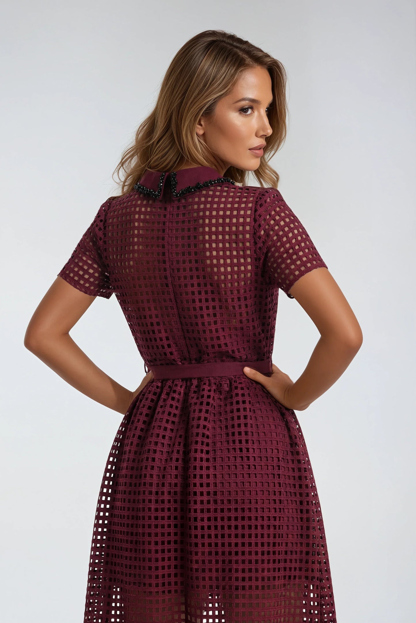 Şarap Kırmızısı Dantel Elbise