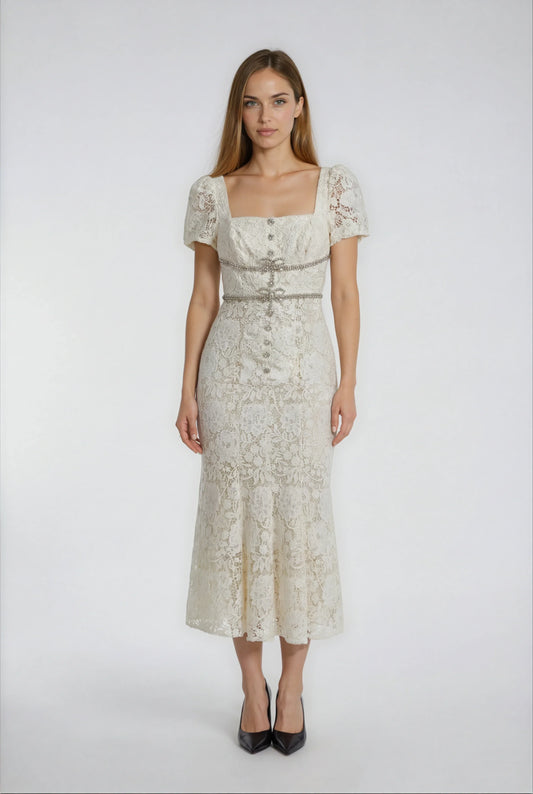 Dantel Süslemeli Uzun Elbise