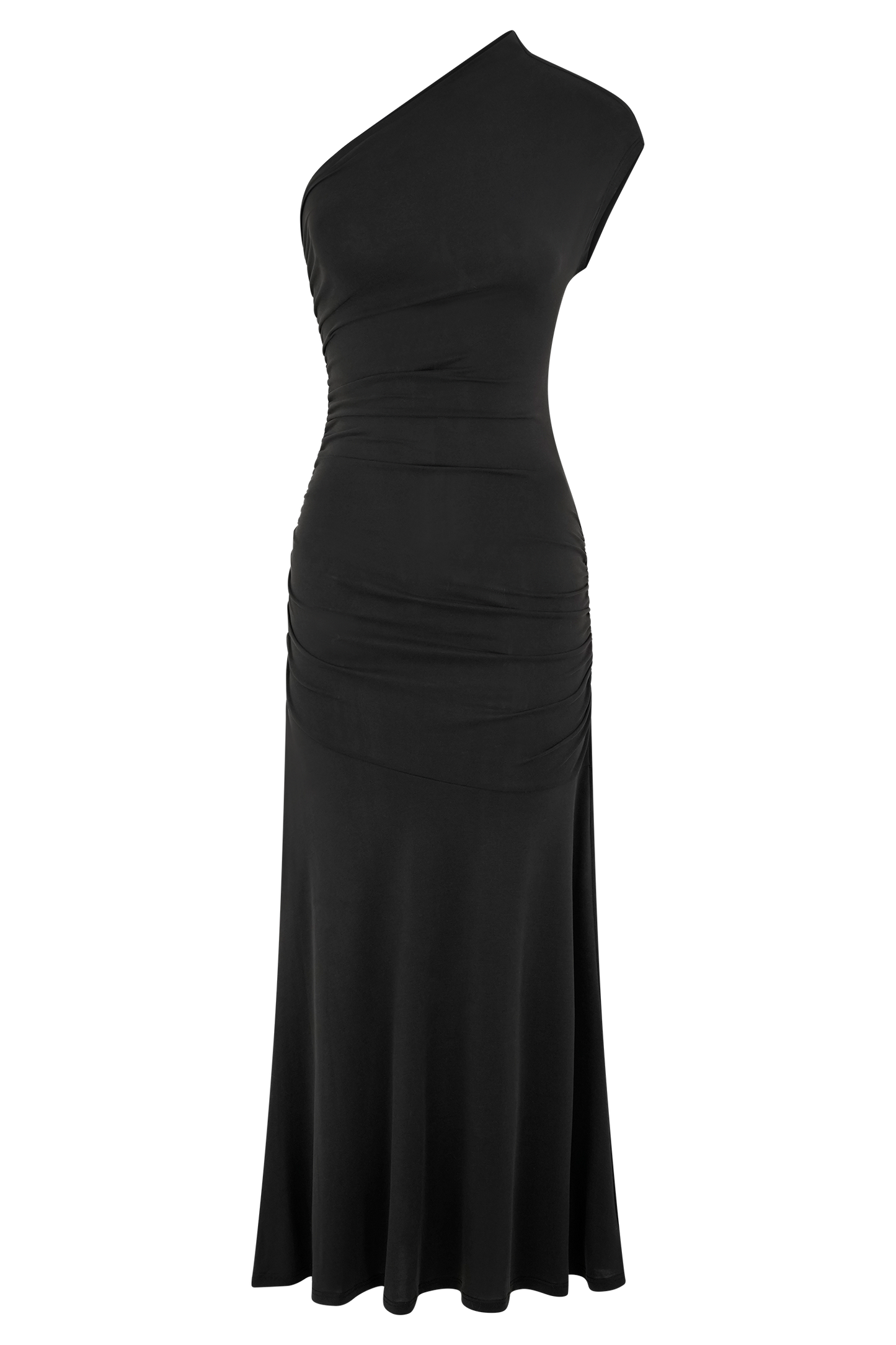 Chloe Peached Jersey Tek Omuz Midi Elbise - Siyah