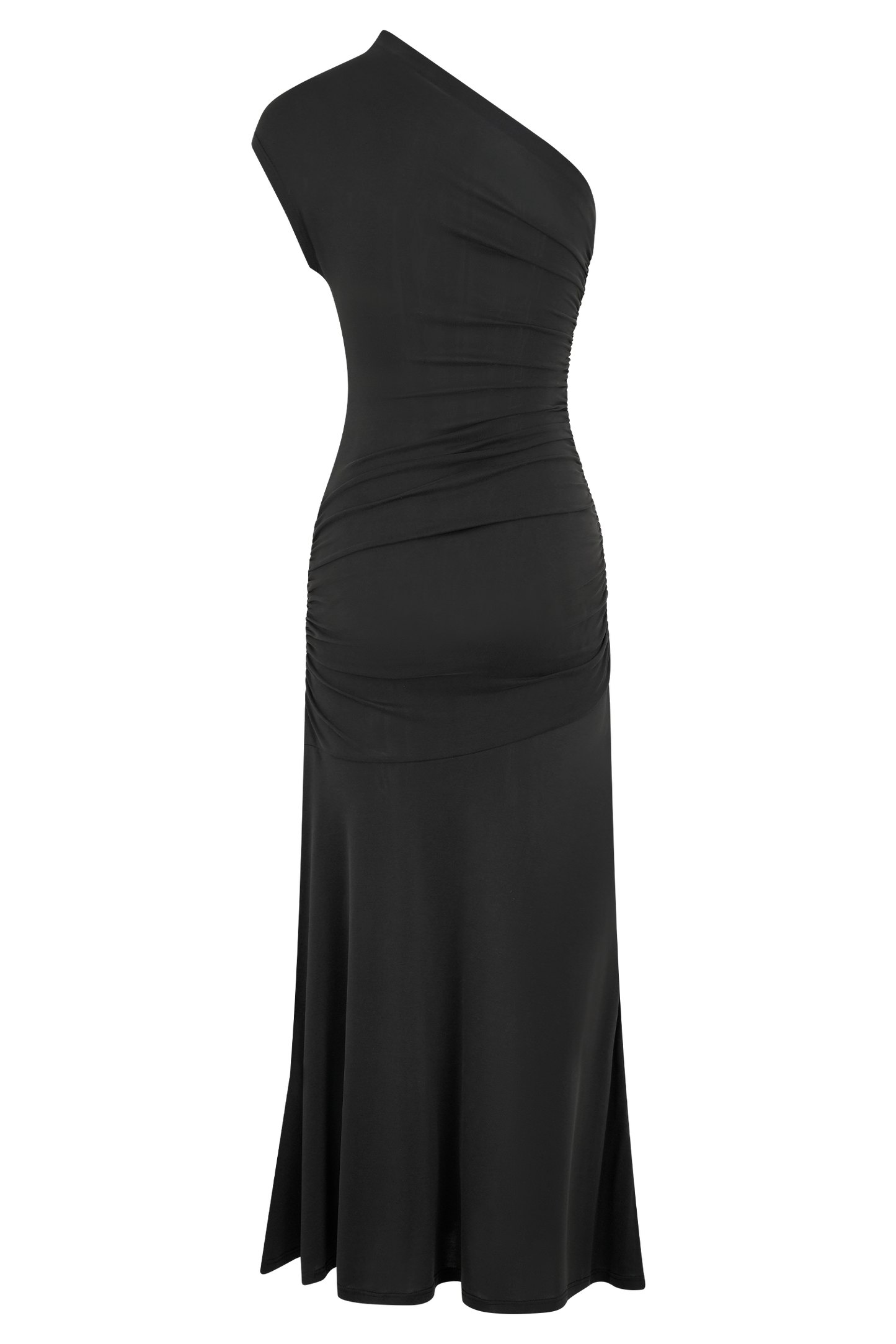 Chloe Peached Jersey Tek Omuz Midi Elbise - Siyah