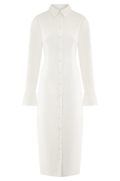 Dorian Fitted Gömlek Midi Elbise - Beyaz