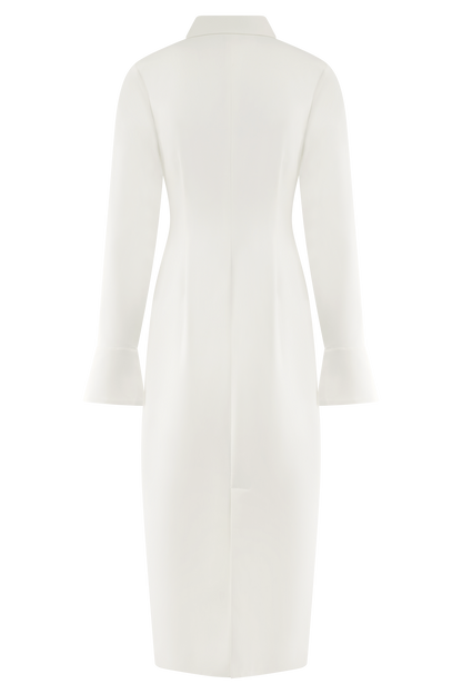 Dorian Fitted Gömlek Midi Elbise - Beyaz
