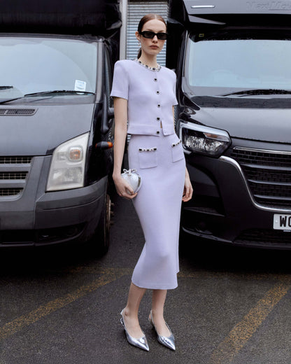 Leylak Süslemeli Örgü Midi Etek