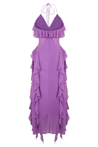 Aleyna Şifon Volanlı Midi Elbise - Mor