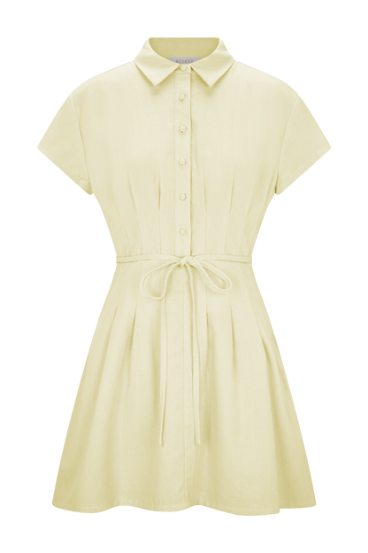 Aysha Düğmeli Keten Mini Elbise - Limon