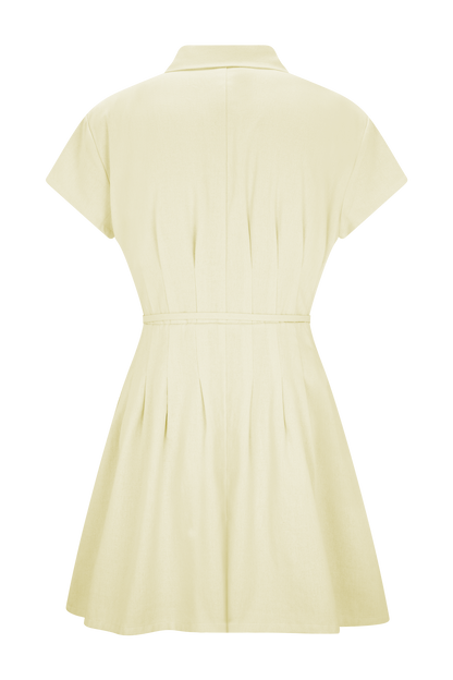 Aysha Düğmeli Keten Mini Elbise - Limon