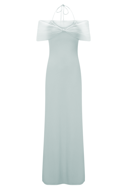 Bernadina Mesh Ve Slinky Halter Maxi Elbise - Soluk Mavi