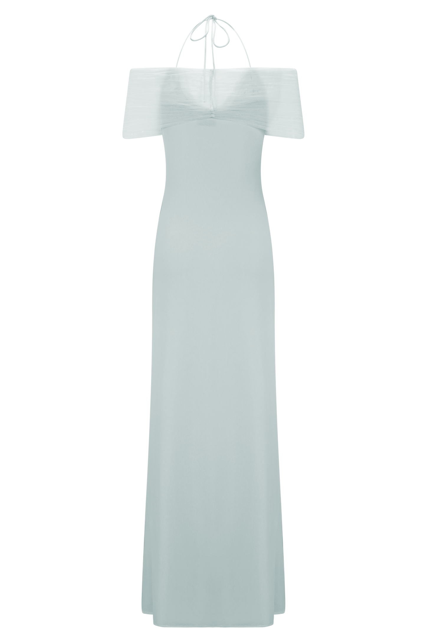 Bernadina Mesh Ve Slinky Halter Maxi Elbise - Soluk Mavi