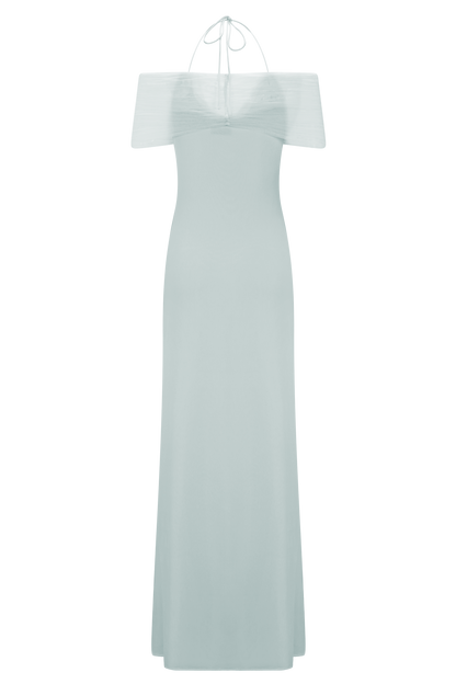 Bernadina Mesh Ve Slinky Halter Maxi Elbise - Soluk Mavi
