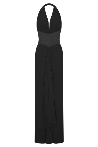 Bonnie Slinky Ve Dantel Uzun Elbise - Siyah