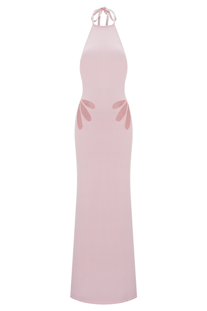 Brock Örgü Askılı Uzun Elbise - Bebek Pembesi