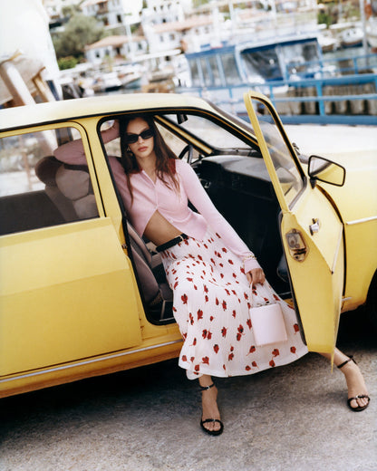 Beyaz Çiçekli Plisse Midi Etek