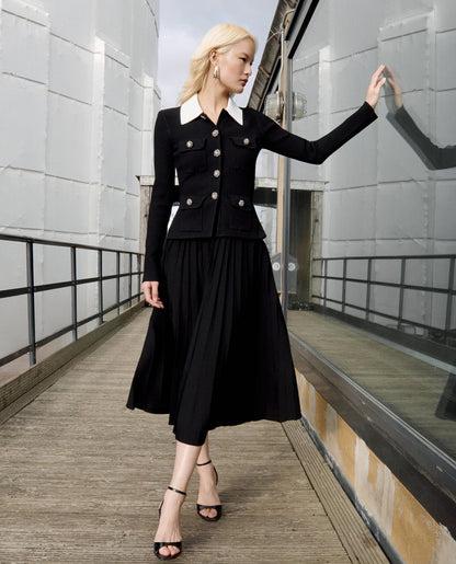 Siyah Özel Dikim Örgü Midi Elbise