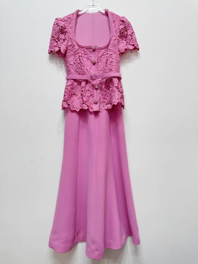 Dantel Süslemeli Uzun Elbise