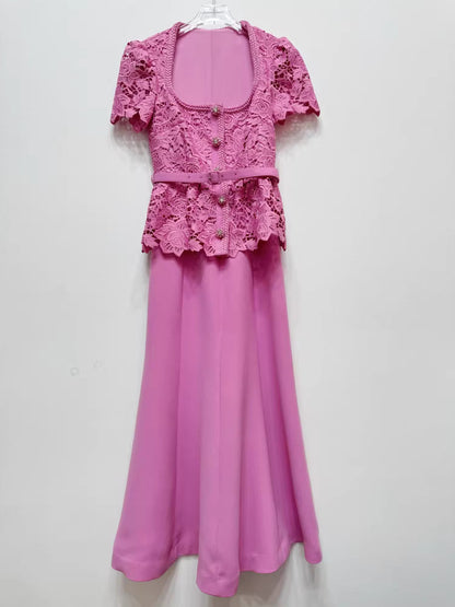 Dantel Süslemeli Uzun Elbise