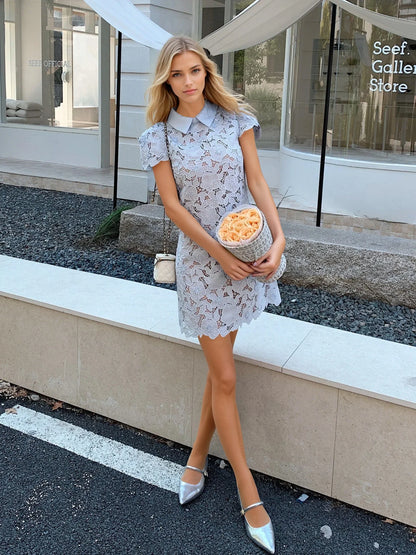 Açık Mavi Lazer Nakışlı Elbise