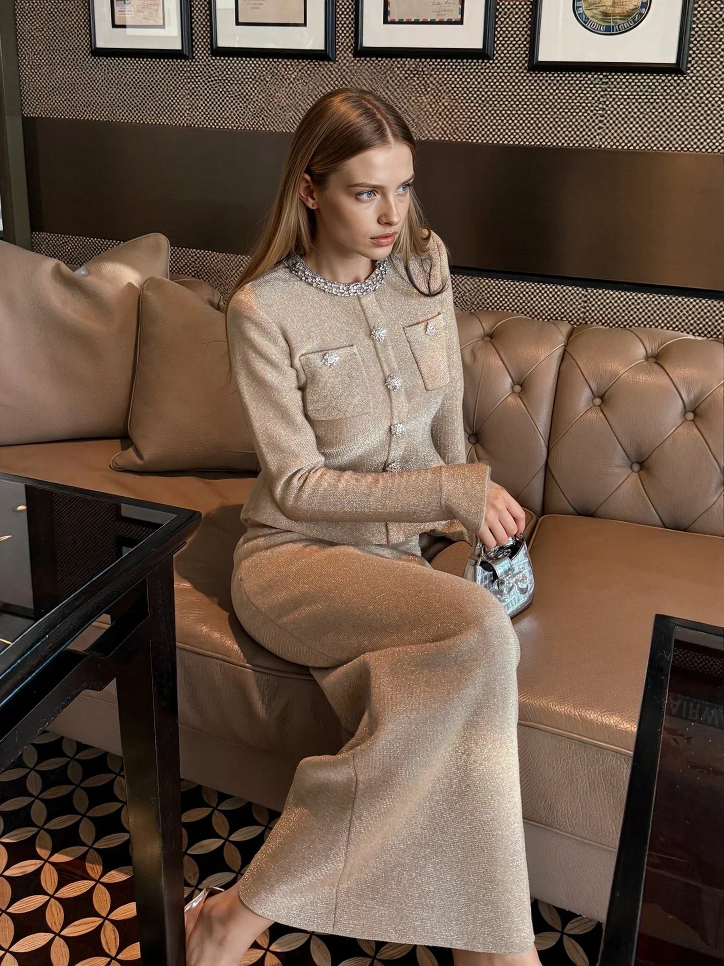 Altın Rengi Örgü Elbise