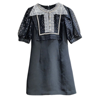 Ağır Dantel Örgü Siyah Mini Elbise