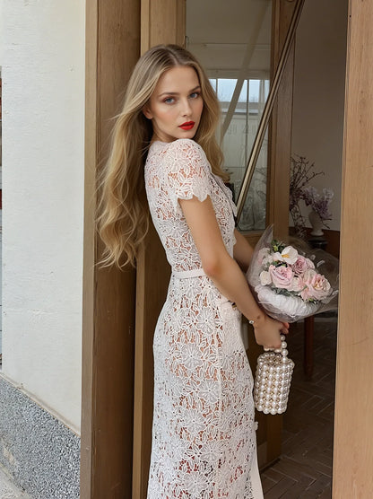 Krem Dantel Elbise