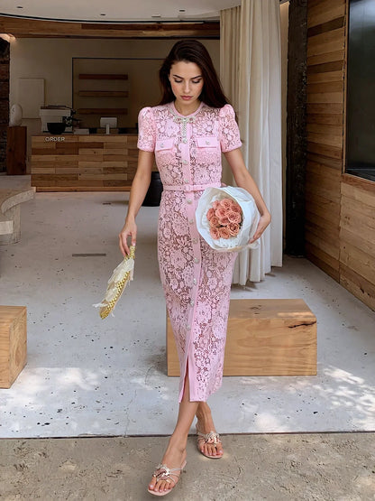 Lotus Pembesi Dantelli Elbise