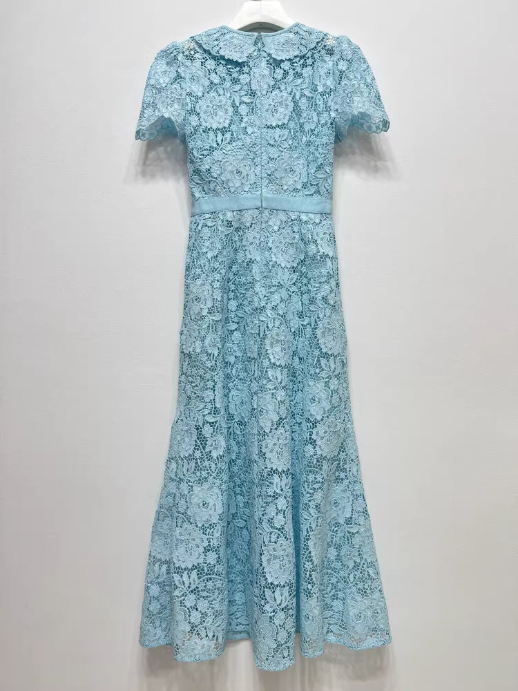 Özel Dantel Detaylı Açık Mavi Elbise