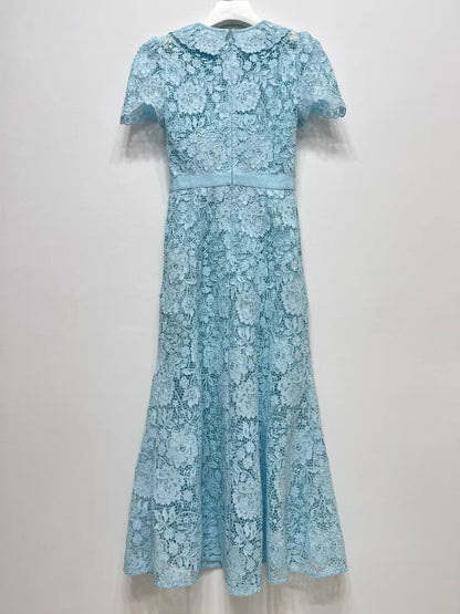 Özel Dantel Detaylı Açık Mavi Elbise