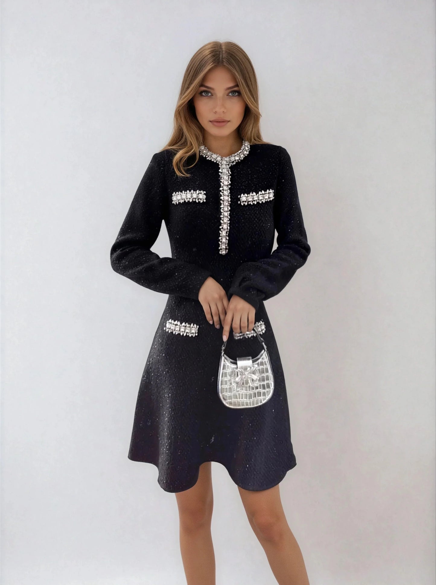 Siyah Payetli Örgü Elbise