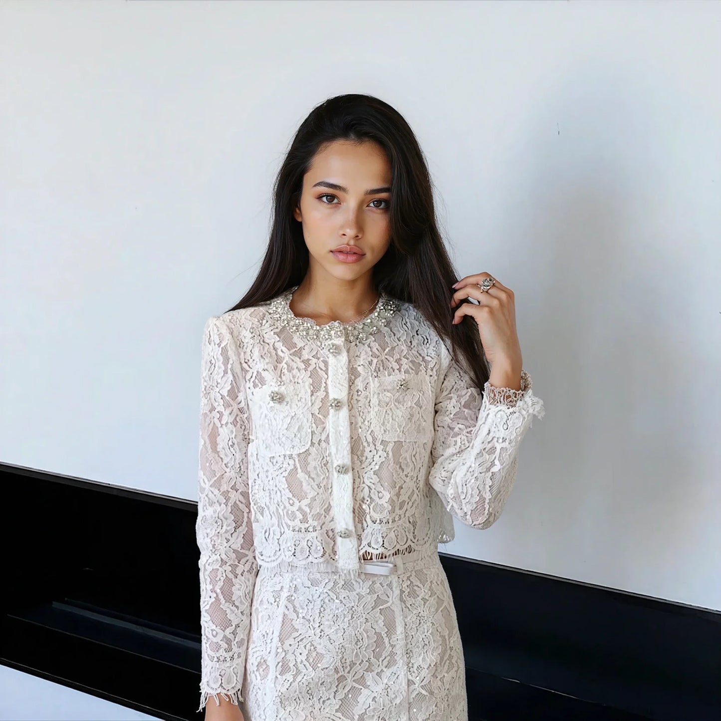 Beyaz & Mavi Kirpik Dantel Takım