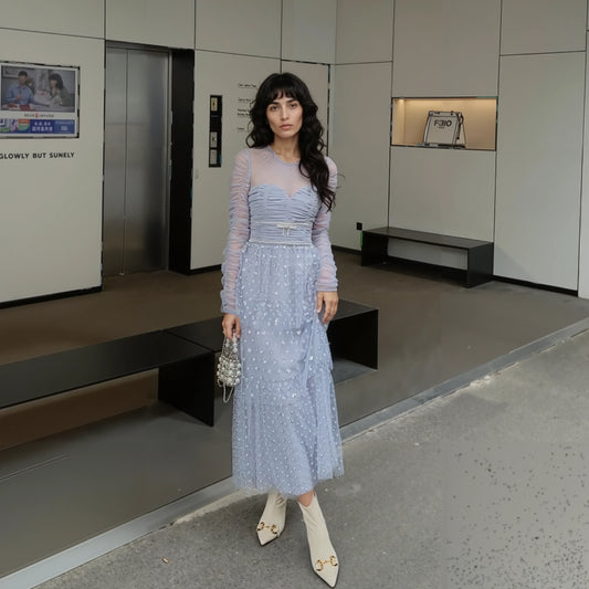 Gümüş Pul İşlemeli Elbise