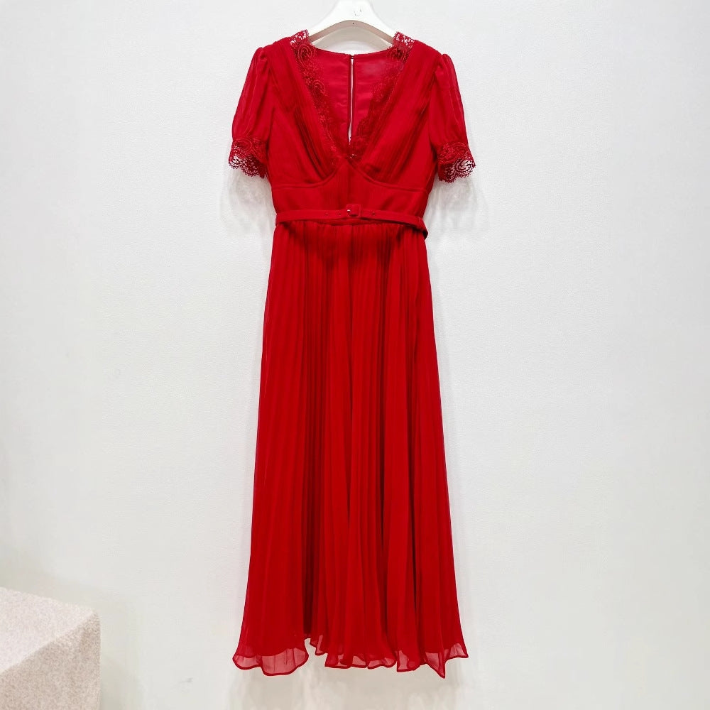 Şifon Mavi Kırmızı Elbise