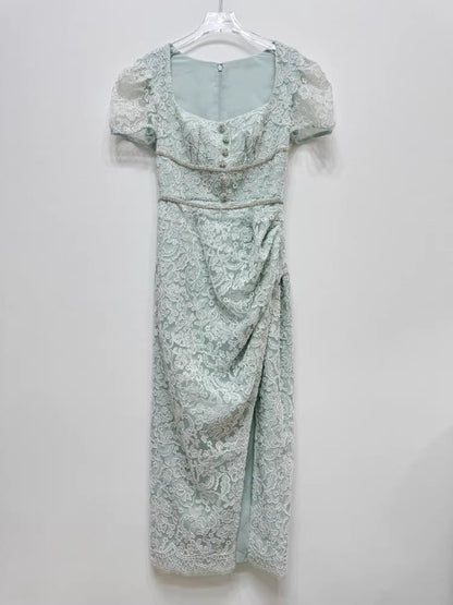 Dantel Kenarlı Uzun Elbise