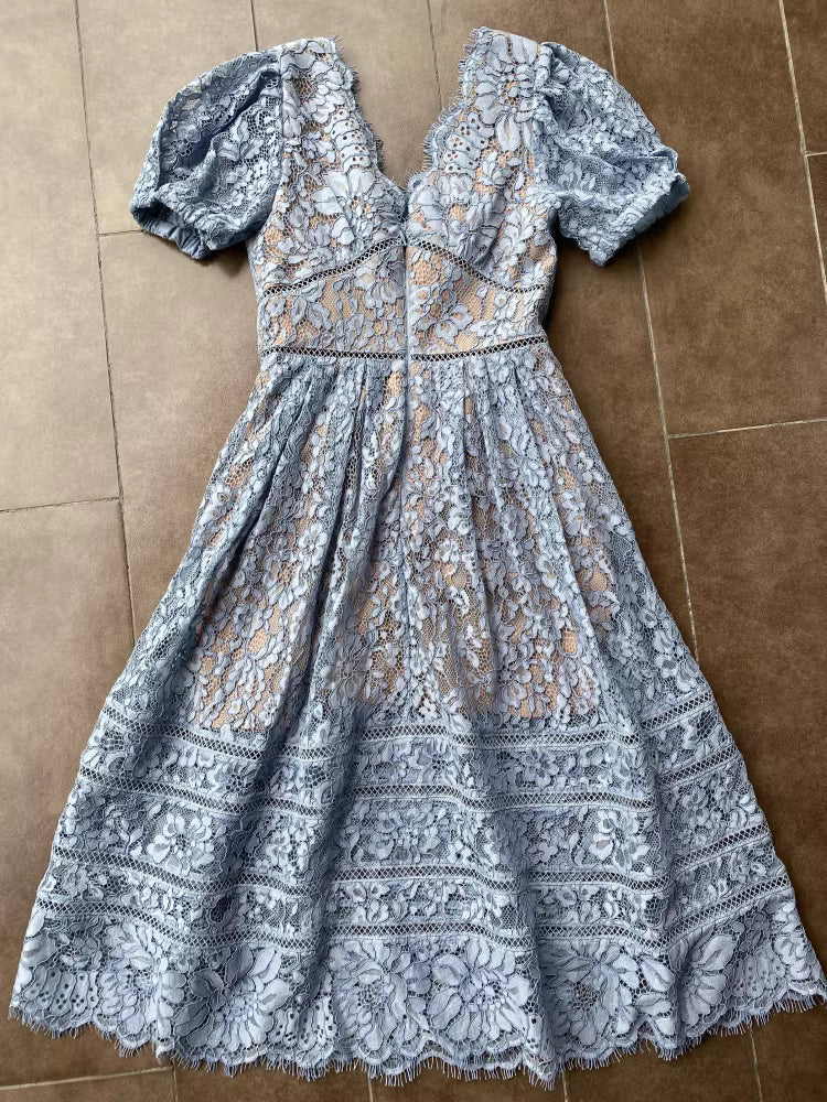 Kırmızı/Mavi Dantel Elbise