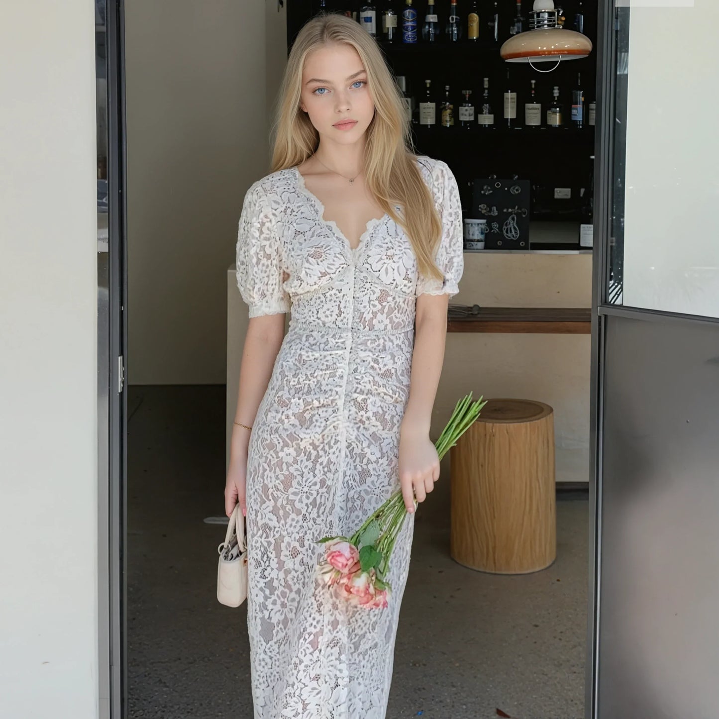 Fildişi Dantel Elbise