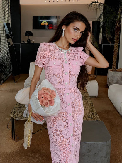 Lotus Pembesi Dantelli Elbise