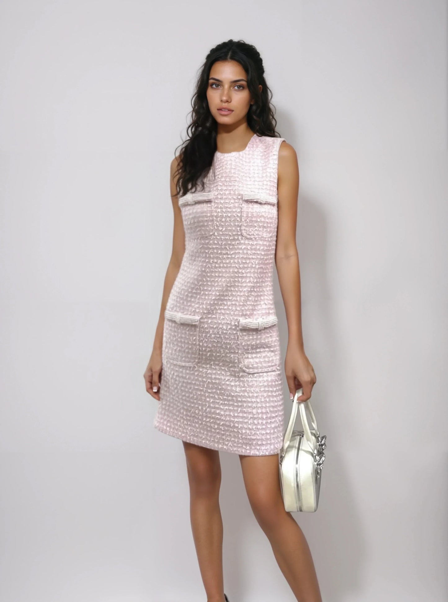 Pembe İnci Tüvit Kolsuz Elbise