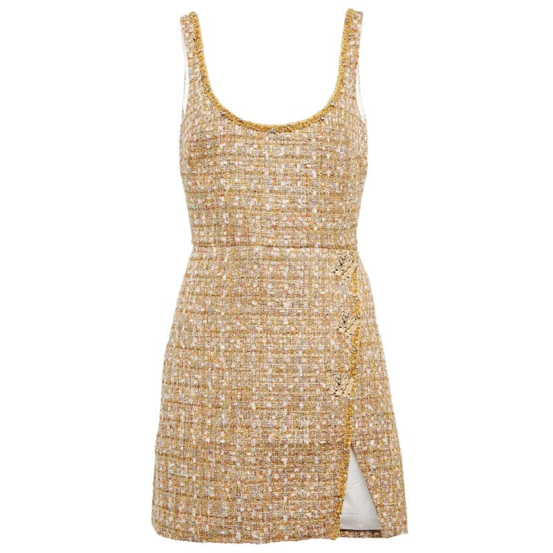 Gizli Düğmeli Altın Tüvit Elbise