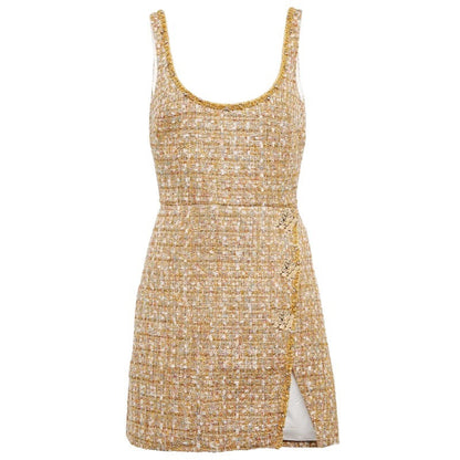 Gizli Düğmeli Altın Tüvit Elbise