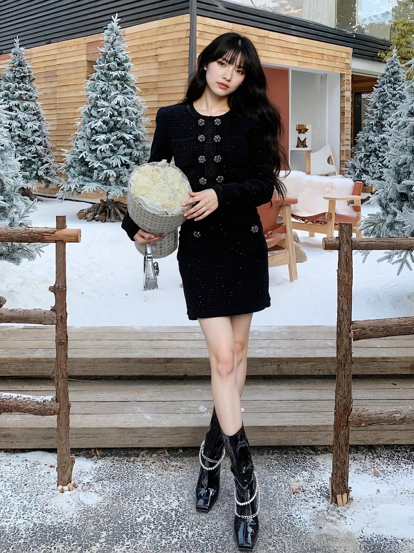 Kahverengi & Siyah Örgü Hırka