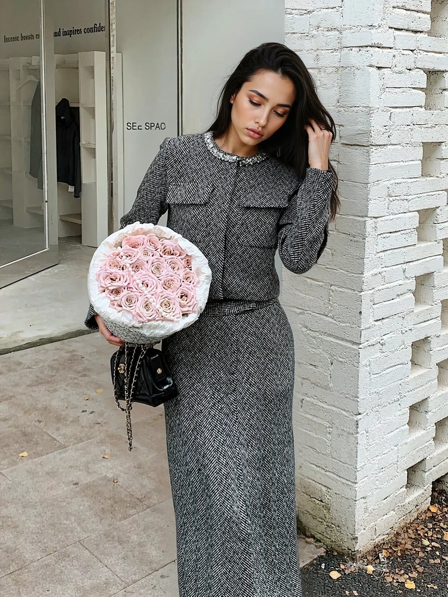 Gri Tüvit Uzun Etek