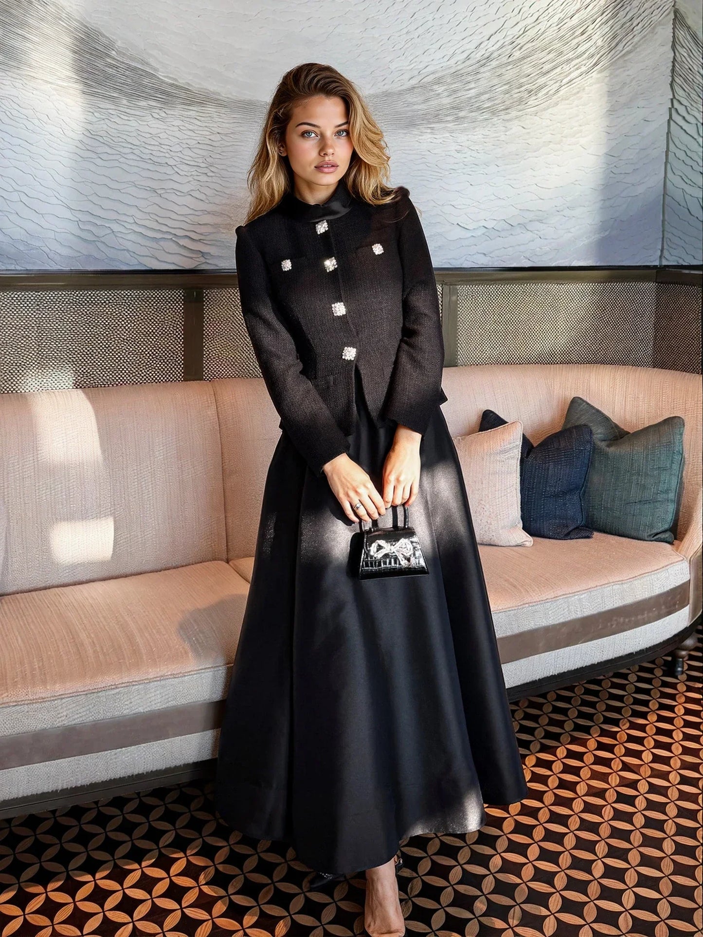 Siyah Tüvit Kumaşlı Uzun Kollu Elbise