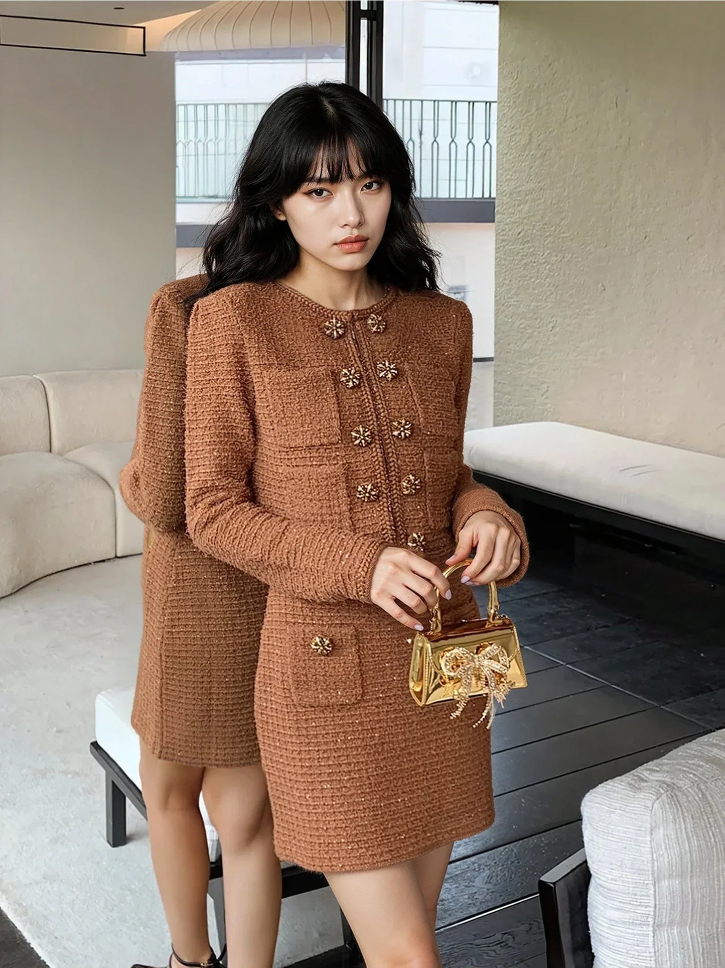 Kahverengi & Siyah Örgü Hırka